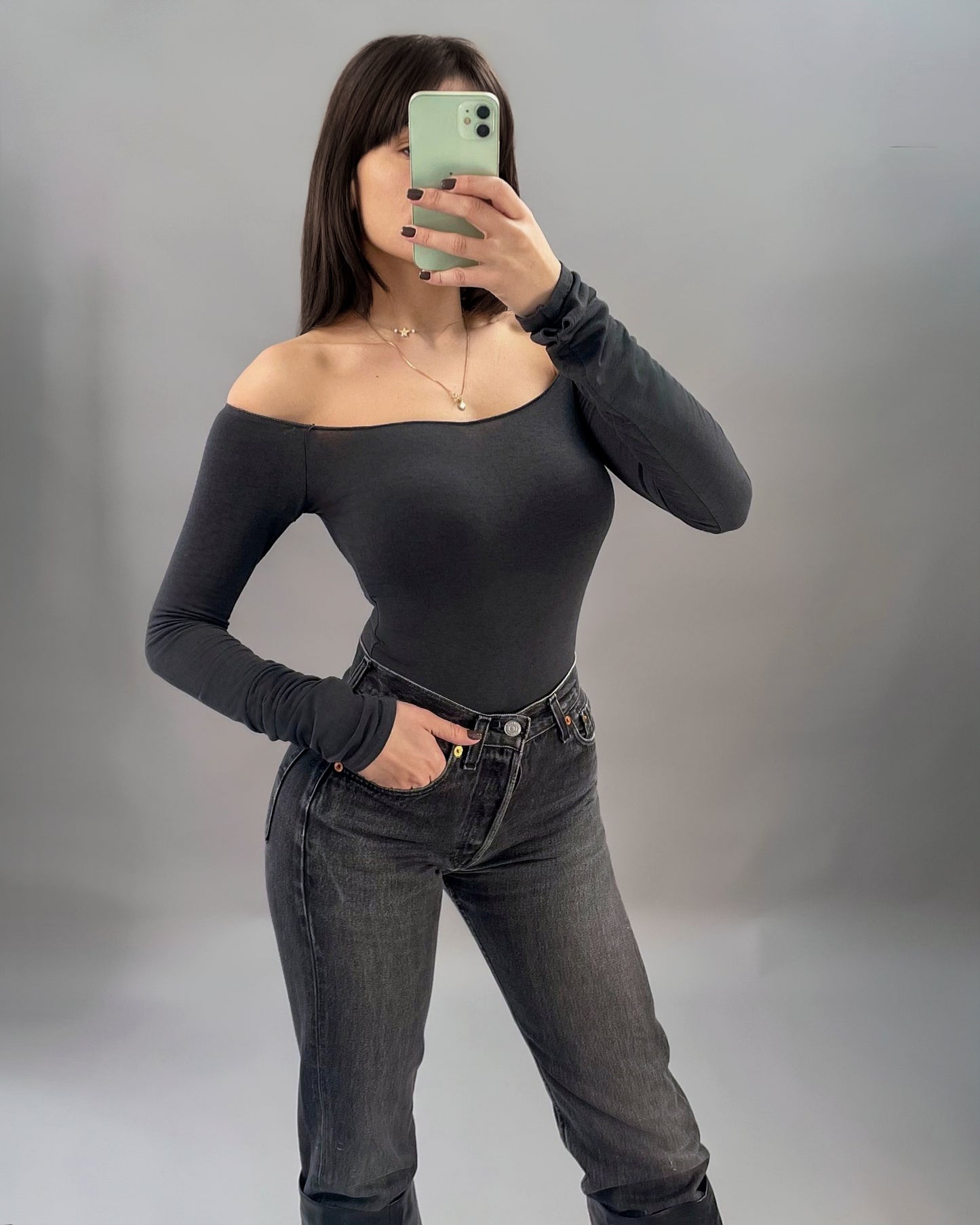 Chic Off-Shoulder Bodysuit Cashmere Blend